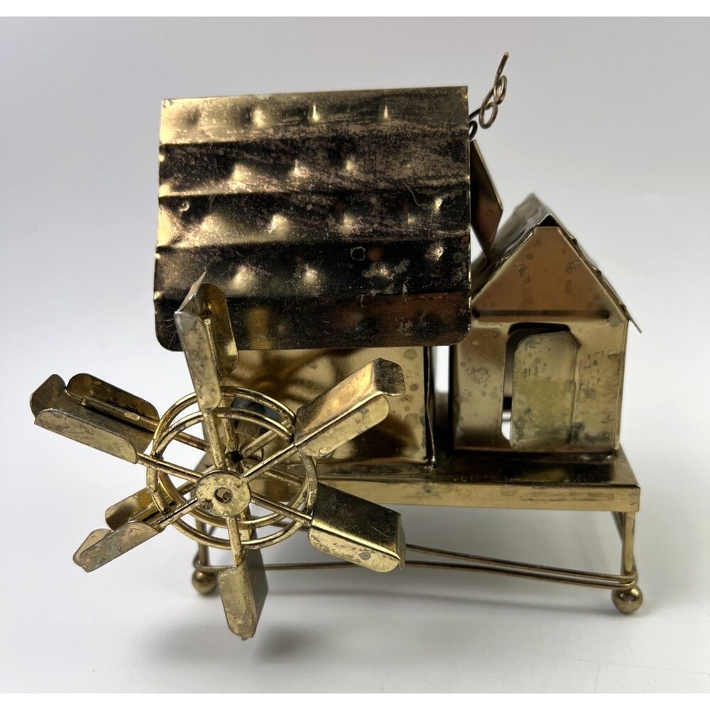 Vintage Brass Copper/Tin/Metal Windmill Music Box, Plays "Memory" Song